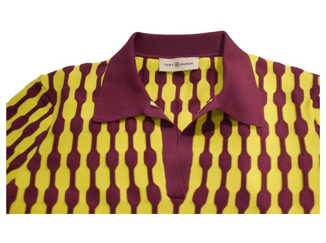 Tory Burch Polo a maniche corte in maglia jacquard geometrica - Giallo/Bordeaux - vista 5
