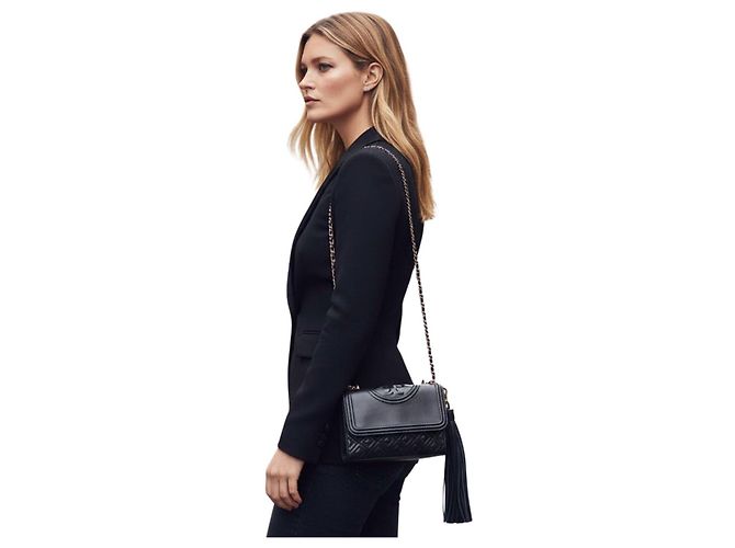 Tory Burch Kira Chevron Small Borsa in Pelle Nera Nero - vista 2