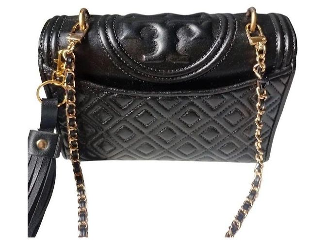 Tory Burch Kira Chevron Small Borsa in Pelle Nera Nero - vista 4