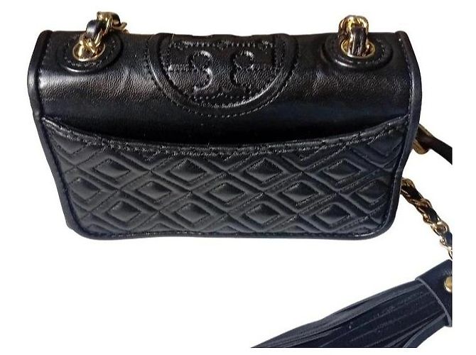 Tory Burch Kira Chevron Small Borsa in Pelle Nera Nero - vista 6
