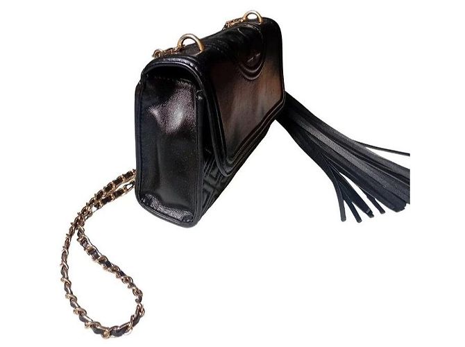 Tory Burch Kira Chevron Small Borsa in Pelle Nera Nero - vista 7