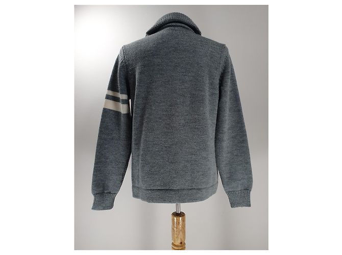 Roberto Collina graue Wollstrickjacke mit Streifen Weiß - Ansicht 3