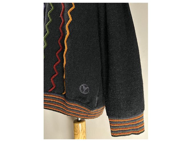 Autre Marque Carlo Colucci Herren Strickpullover mehrfarbig Zickzack - XXL Mehrfarben Anthrazitgrau - Ansicht 3