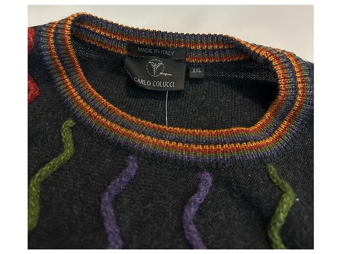 Autre Marque Carlo Colucci Herren Strickpullover mehrfarbig Zickzack - XXL Mehrfarben Anthrazitgrau - Ansicht 5