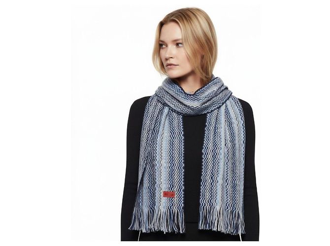 Sciarpa Missoni Zig Zag in lana Marrone Nero Blu Grigio Blu chiaro - vista 2