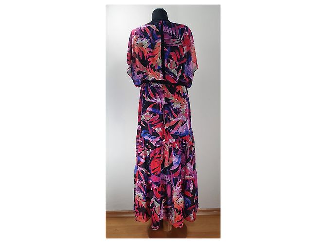 Joseph Ribkoff Maxikleid mit schwarzem Blumenprint Pink Rot Blau Lila - Ansicht 4