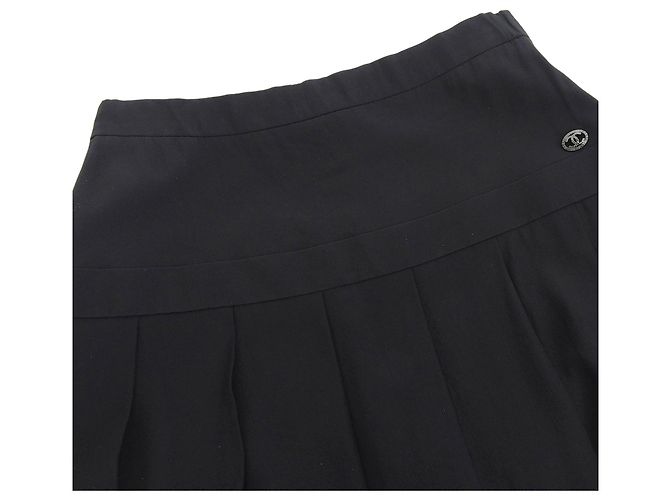 Saia de seda plissada Chanel Preto - vista 3