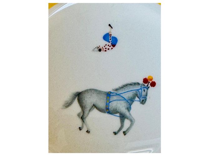 Hermès "Le clown acrobate" Fine Bone China Plate Pink White Red Blue Grey Yellow - view 4