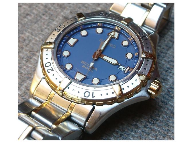 Seiko Scuba 7N35-6060 Relógio Quartz Azul Dourado - vista 3