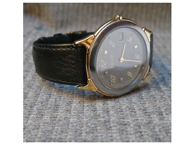 Bally Montre à quartz plaqué or réf. 73.01 Swiss Made Noir - vue 14
