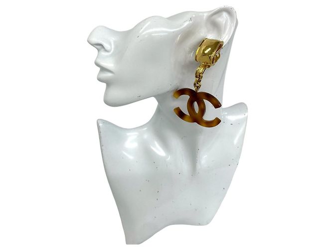 Chanel Coco Mark Ohrringe Schildpatt-Muster Braun Golden - Ansicht 2