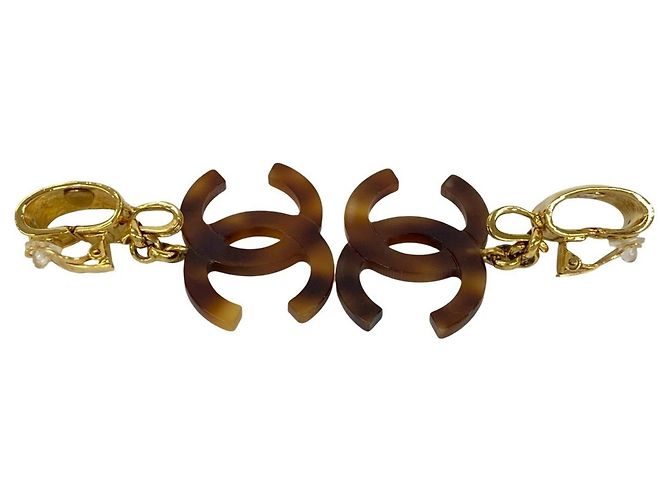 Chanel Coco Mark Ohrringe Schildpatt-Muster Braun Golden - Ansicht 4