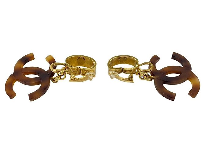 Chanel Coco Mark Ohrringe Schildpatt-Muster Braun Golden - Ansicht 5