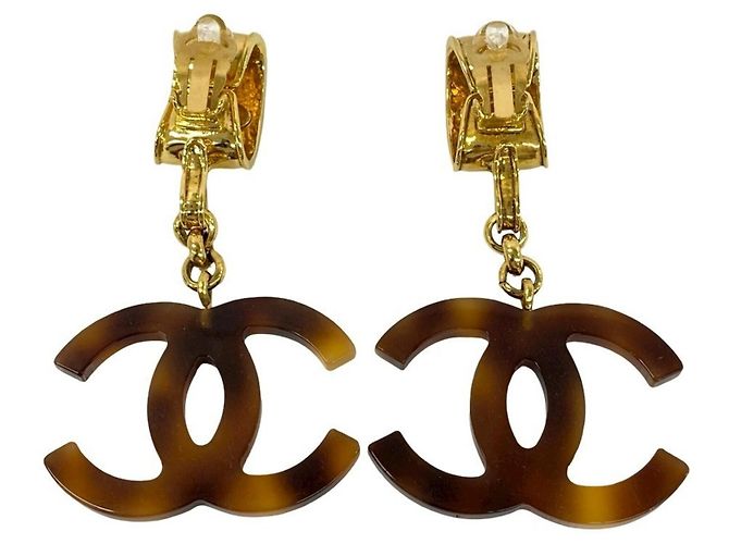 Chanel Coco Mark Ohrringe Schildpatt-Muster Braun Golden - Ansicht 6