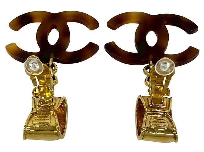 Chanel Coco Mark Ohrringe Schildpatt-Muster Braun Golden - Ansicht 7