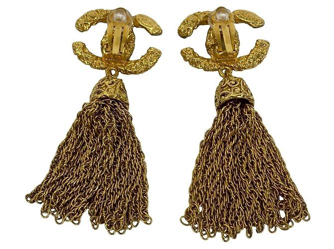 Orecchini a clip Chanel Vintage Coco Mark con nappa D'oro - vista 6