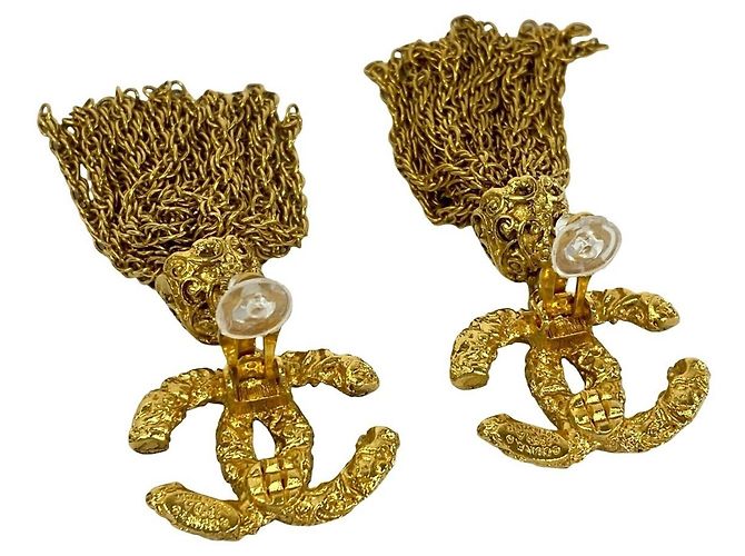 Orecchini a clip Chanel Vintage Coco Mark con nappa D'oro - vista 7