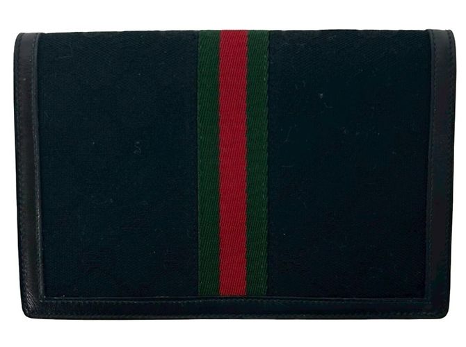 Pochette GUCCI Vintage GG Logo Hardware Sherry Line Nero Rosso Verde - vista 2