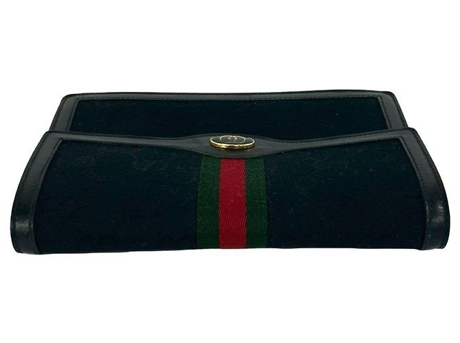 Pochette GUCCI Vintage GG Logo Hardware Sherry Line Nero Rosso Verde - vista 3