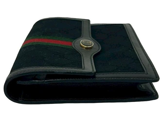 Pochette GUCCI Vintage GG Logo Hardware Sherry Line Nero Rosso Verde - vista 4