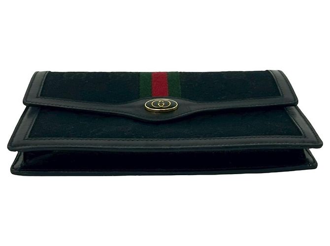 Pochette GUCCI Vintage GG Logo Hardware Sherry Line Nero Rosso Verde - vista 6