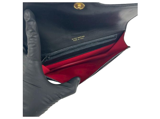 Pochette GUCCI Vintage GG Logo Hardware Sherry Line Nero Rosso Verde - vista 7