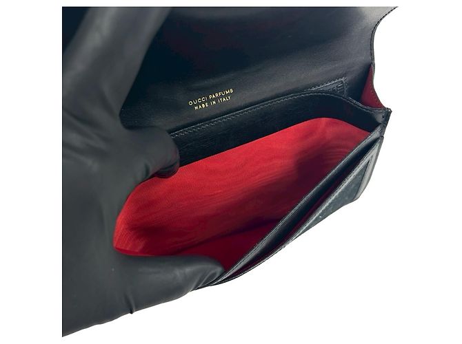 Pochette GUCCI Vintage GG Logo Hardware Sherry Line Nero Rosso Verde - vista 8