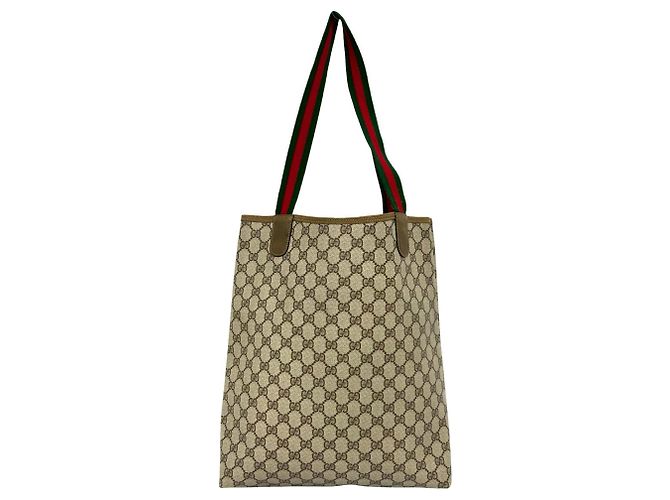 Borsa Tote GUCCI Vintage Sherry Line GG Logo Marrone Rosso Verde - vista 3