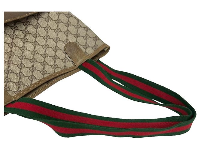 Borsa Tote GUCCI Vintage Sherry Line GG Logo Marrone Rosso Verde - vista 4