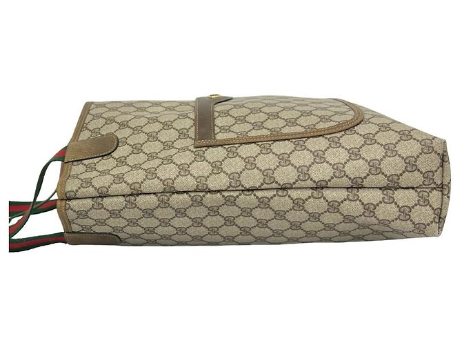 Borsa Tote GUCCI Vintage Sherry Line GG Logo Marrone Rosso Verde - vista 5