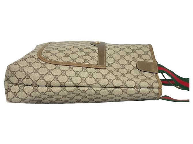 Borsa Tote GUCCI Vintage Sherry Line GG Logo Marrone Rosso Verde - vista 6