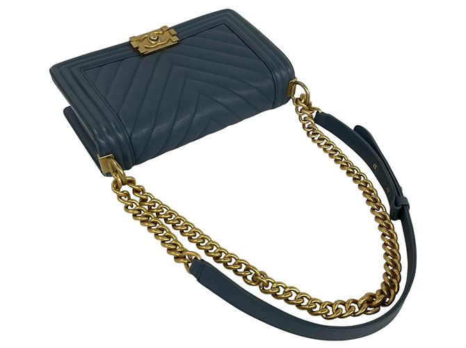 Borsa a tracolla Chanel Boy Chanel Coco Mark Chain Blu - vista 4