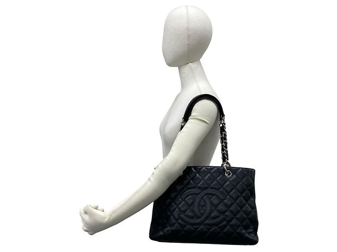 Borsa Tote Chanel GST Nera in Pelle di Vitello Martellata Nero - vista 2