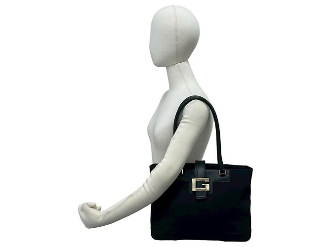 Borsa Tote GUCCI Vintage Black Canvas Leather Nero - vista 2