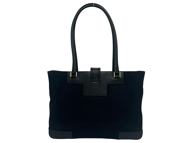 Borsa Tote GUCCI Vintage Black Canvas Leather Nero - vista 3