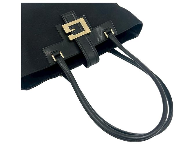 Borsa Tote GUCCI Vintage Black Canvas Leather Nero - vista 4