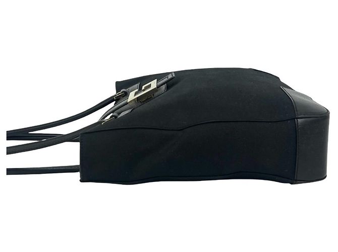 Borsa Tote GUCCI Vintage Black Canvas Leather Nero - vista 5