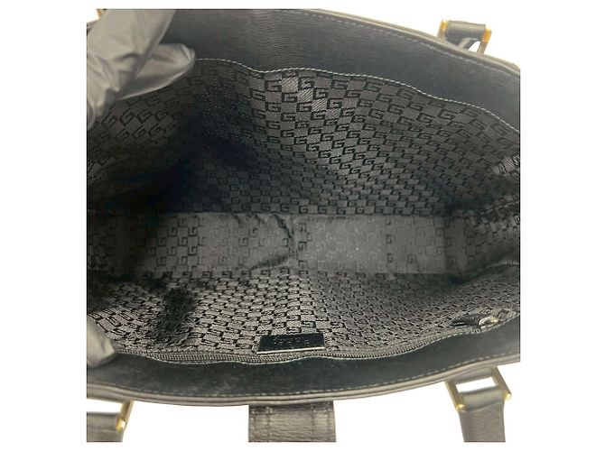 Borsa Tote GUCCI Vintage Black Canvas Leather Nero - vista 9