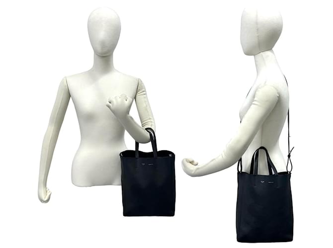 Céline Celine Vertikaler Leder-Cabas Schwarz - Ansicht 2