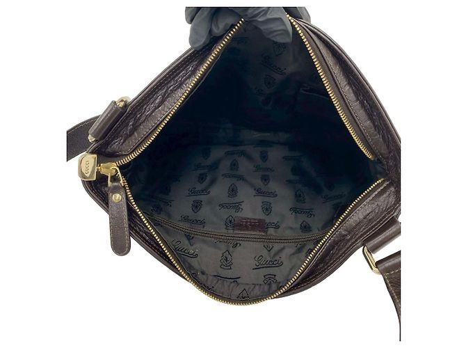 Borsa a tracolla in pelle Gucci Guccissima con logo GG Marrone - vista 9