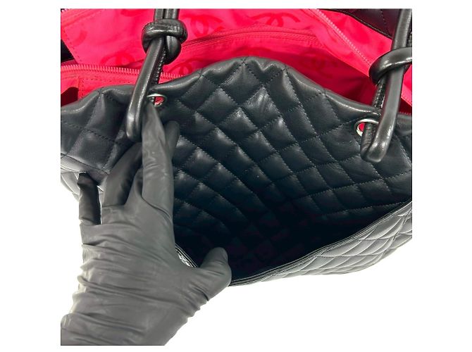 Chanel Cambon Line Coco Mark Leder Tote Bag Schwarz - Ansicht 10
