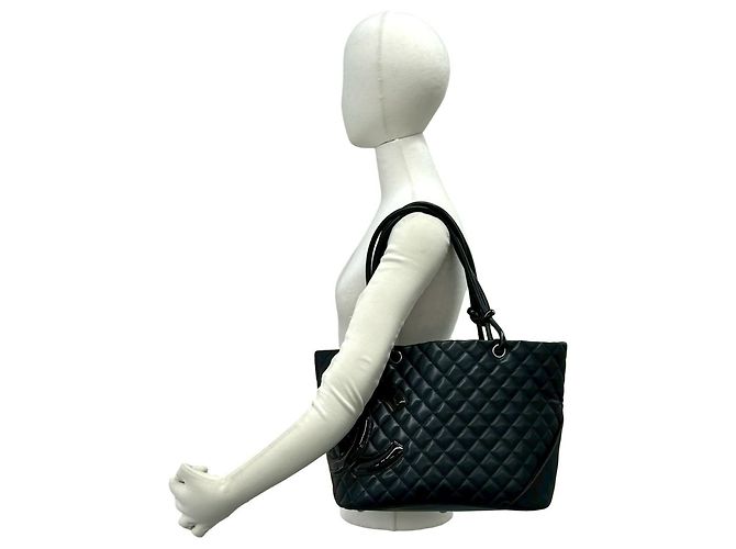 Chanel Cambon Line Coco Mark Leder Tote Bag Schwarz - Ansicht 2