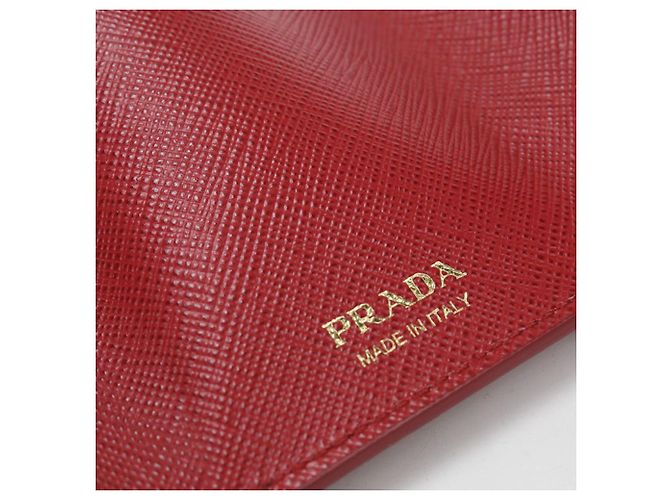 Portafoglio tripartito Prada in pelle di vitello rossa Rosso - vista 8