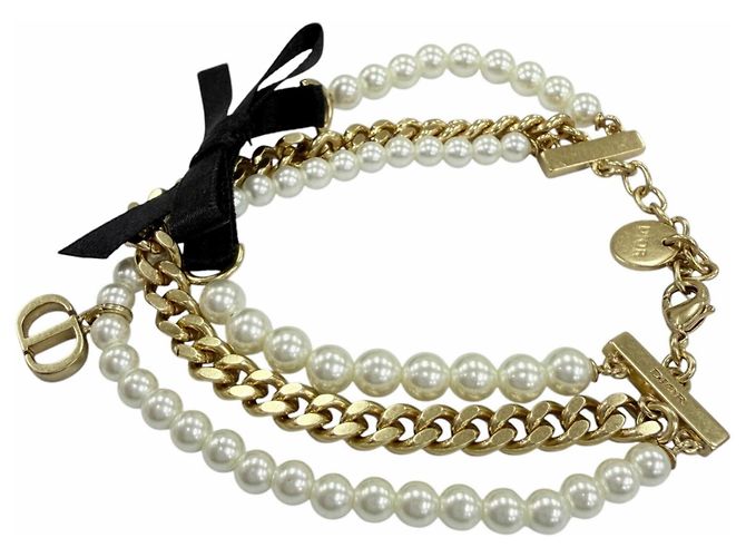 Bracelet Christian Dior Montaigne 30 Toronto avec logo en métal et perles de faux aspect ruban Doré - vue 2