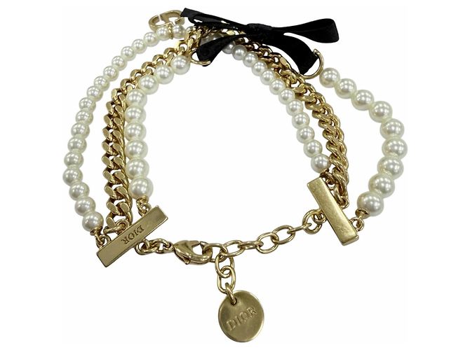 Bracelet Christian Dior Montaigne 30 Toronto avec logo en métal et perles de faux aspect ruban Doré - vue 3