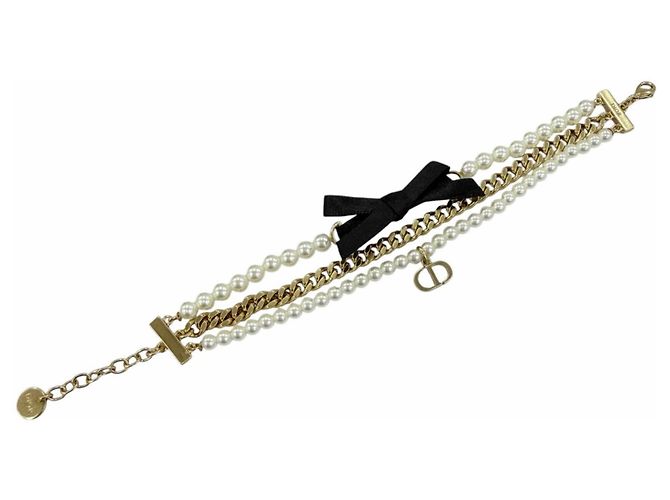 Bracelet Christian Dior Montaigne 30 Toronto avec logo en métal et perles de faux aspect ruban Doré - vue 4