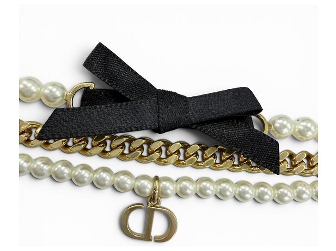 Bracelet Christian Dior Montaigne 30 Toronto avec logo en métal et perles de faux aspect ruban Doré - vue 5