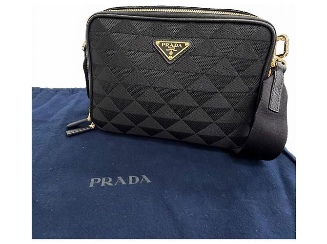 Borsa a tracolla Prada 2VH069 in pelle jacquard con logo triangolo Brick Nero - vista 2