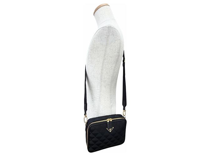 Borsa a tracolla Prada 2VH069 in pelle jacquard con logo triangolo Brick Nero - vista 3