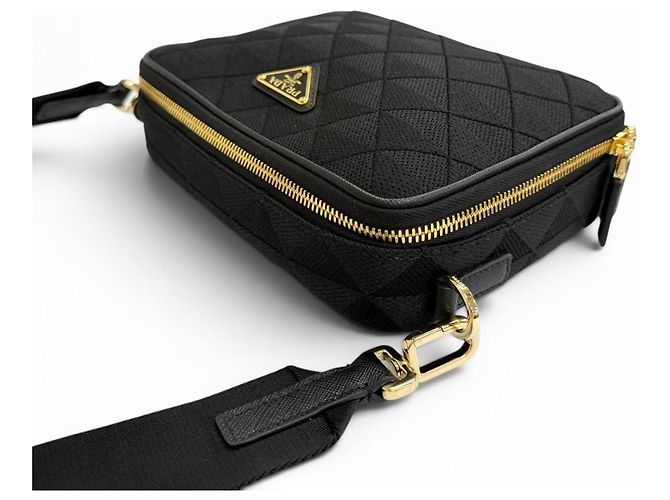 Borsa a tracolla Prada 2VH069 in pelle jacquard con logo triangolo Brick Nero - vista 6
